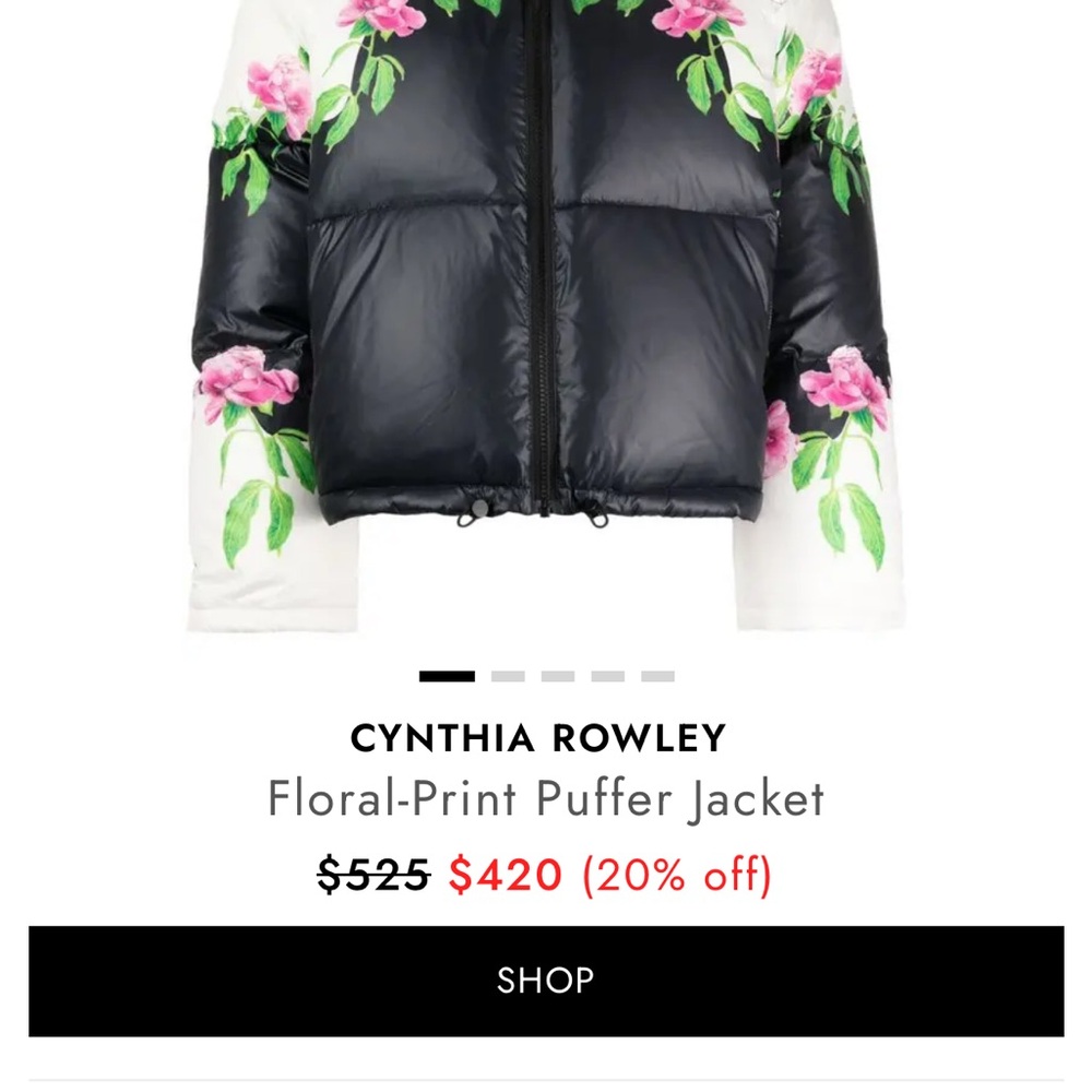 Cynthia Rowley Black and White Floral Puffer Jacket